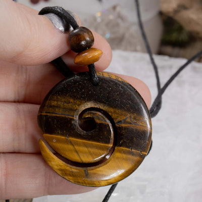 Tiger's Eye Sacred Symbols Spiral Amulet