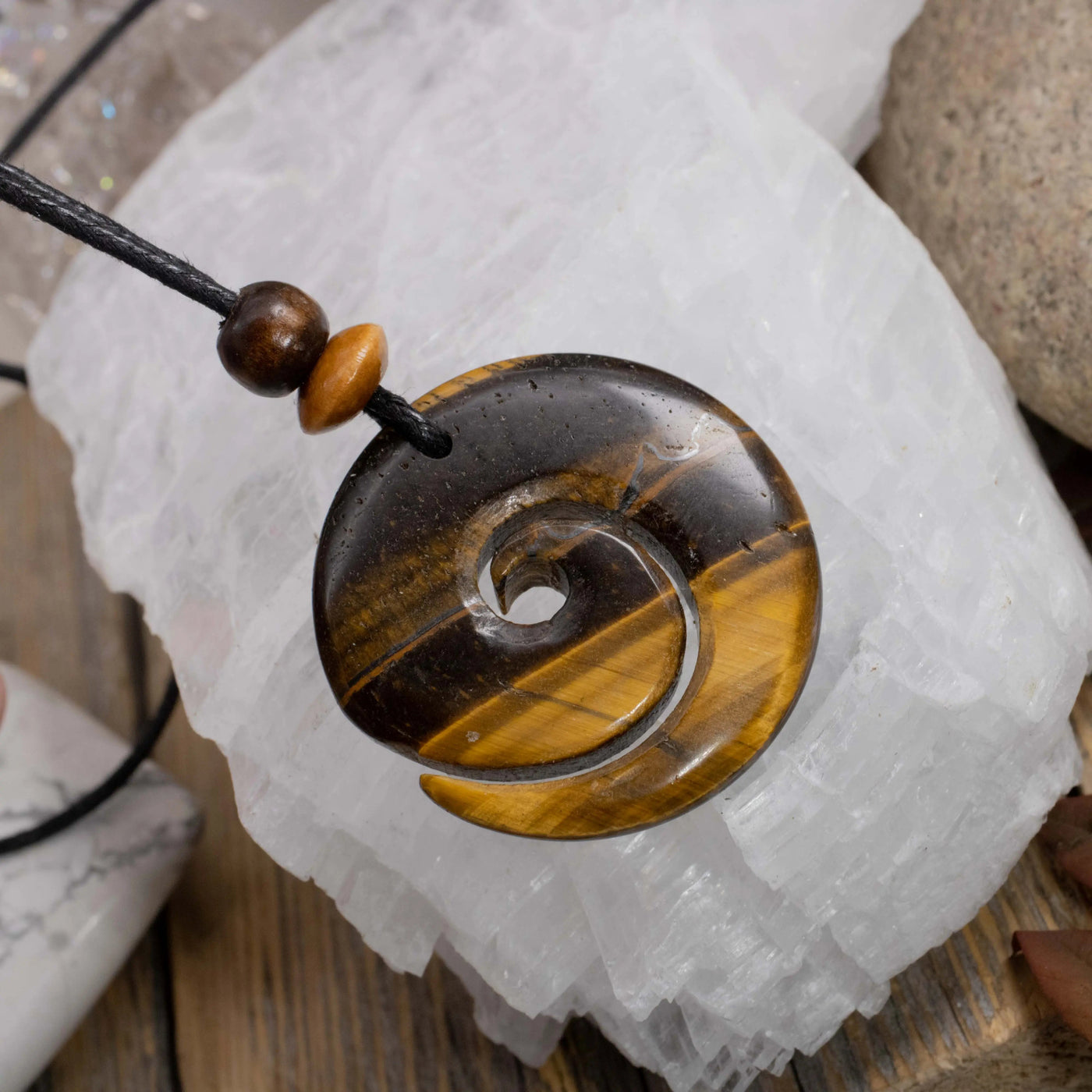 Tiger's Eye Sacred Symbols Spiral Amulet
