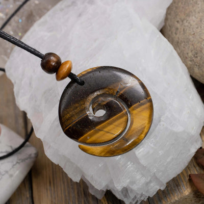 Tiger's Eye Sacred Symbols Spiral Amulet