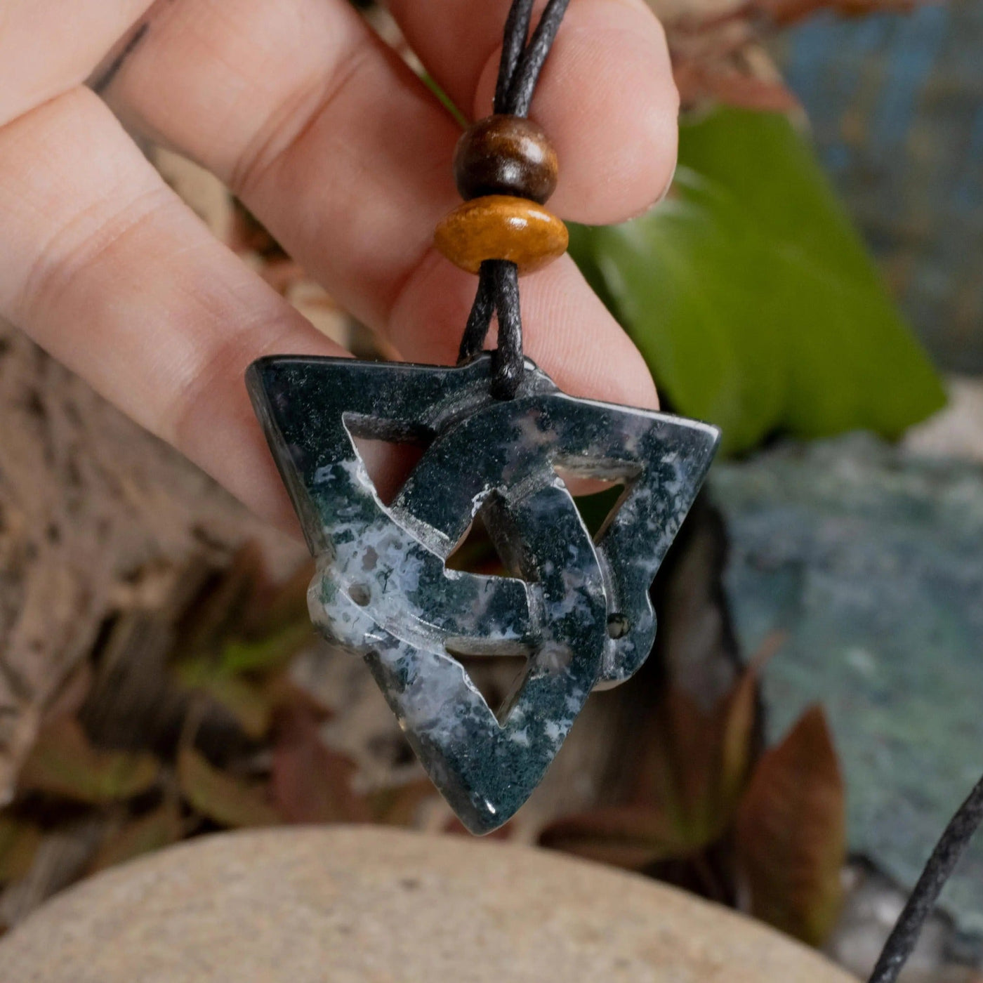 Moss Agate Sacred Symbols Triquetra