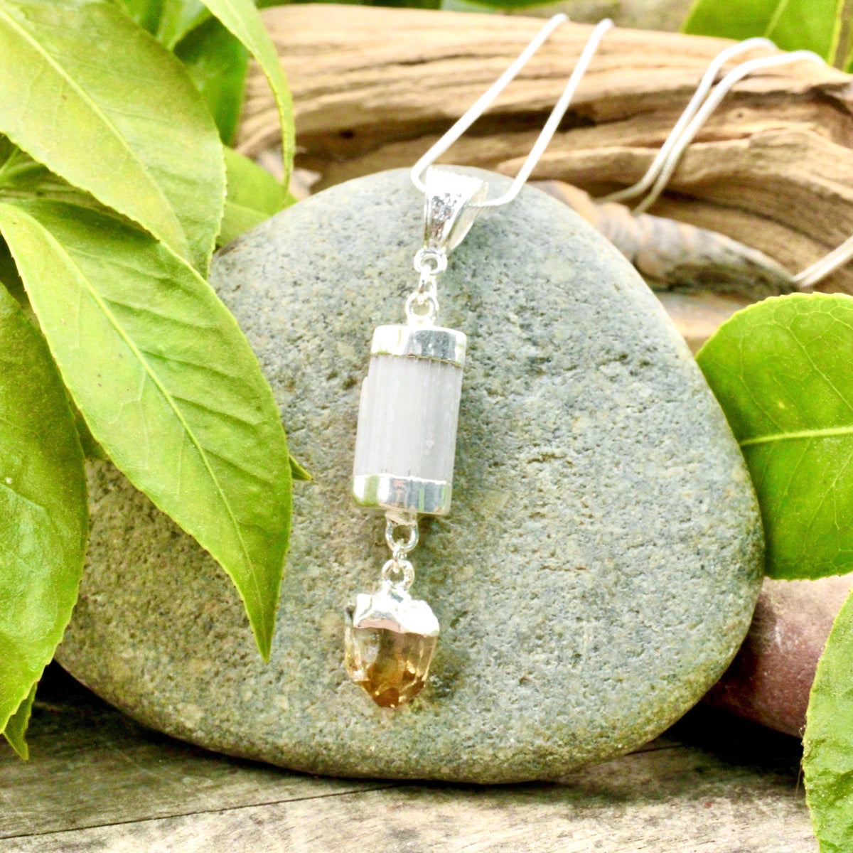 Selenite With Citrine Dangle Necklace