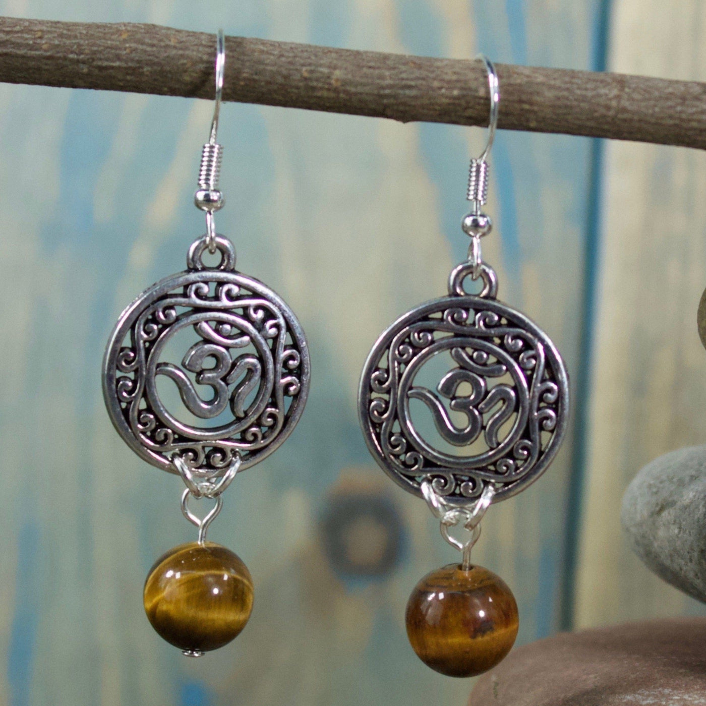 Tiger's Eye Om Earrings