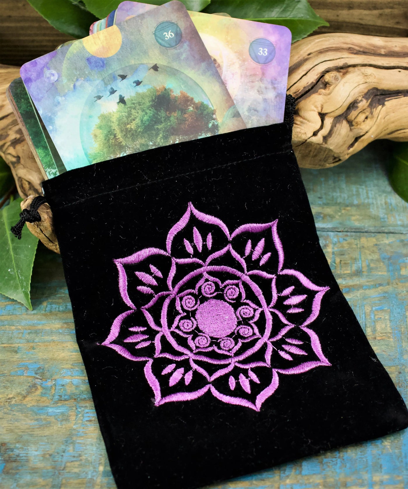 Embroidered Velvet Drawstring Bag